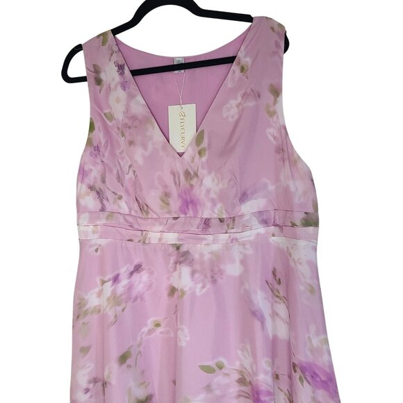 Sleeveless Maxi Dress Floral Print Lavender V-Neckline Empire Waist Size 2XL - Picture 3 of 14